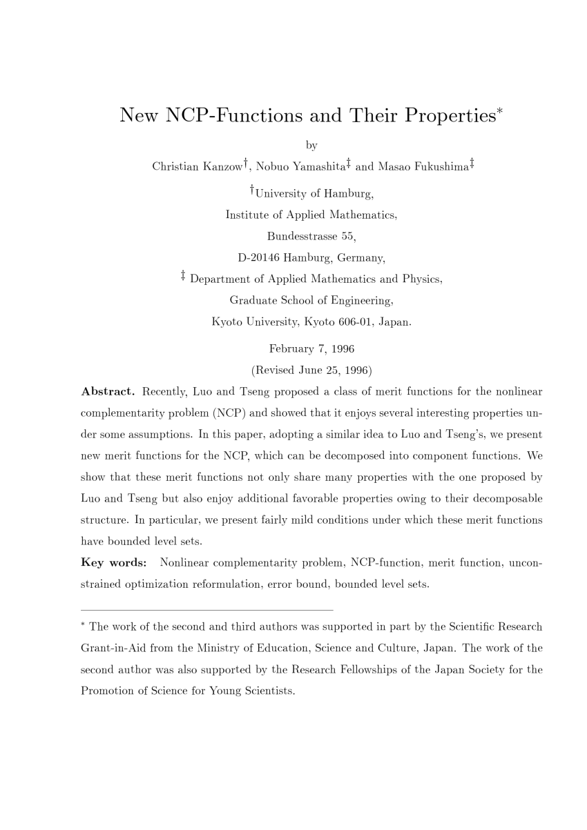 (PDF) New NCP-Functions and Their Properties