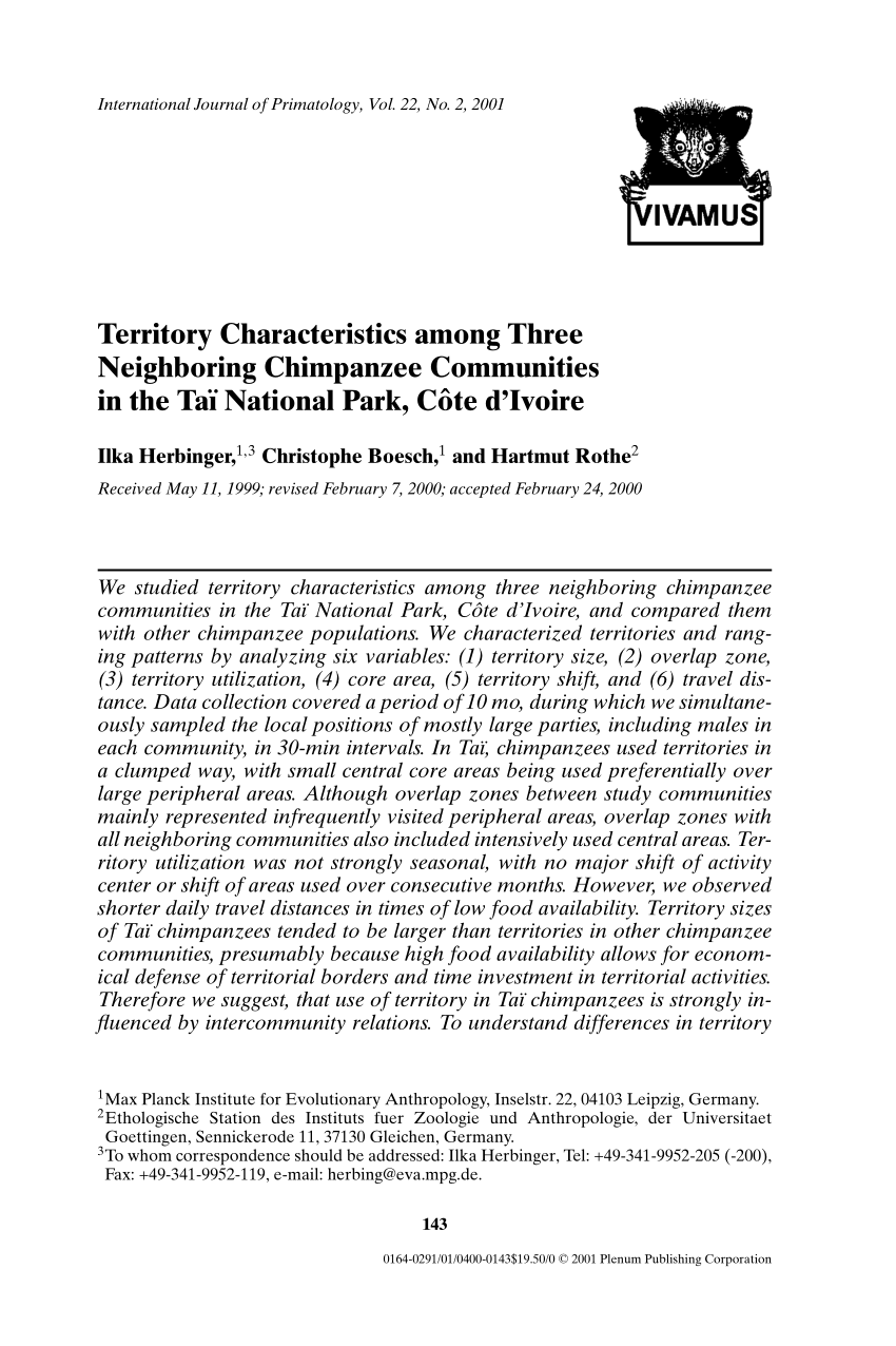 (PDF) Territory Characteristics among Three Neighboring Chimpanzee