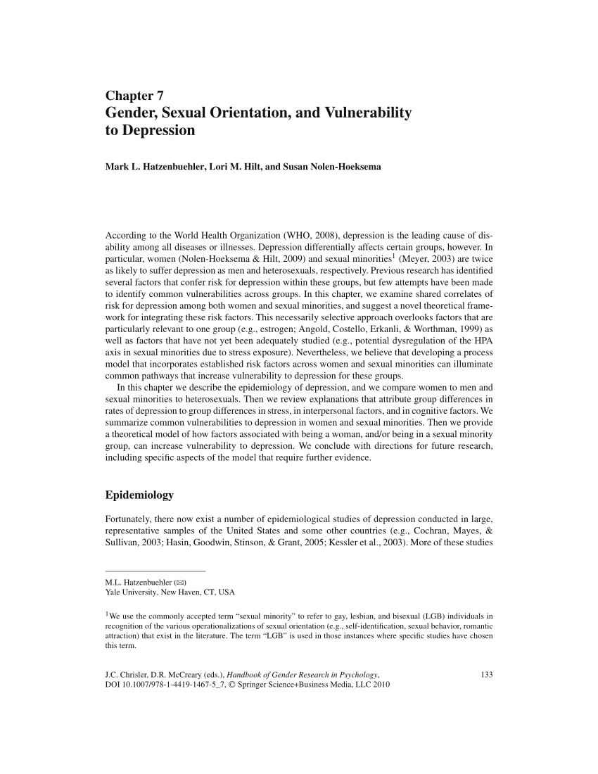 Pdf Gender Sexual Orientation And Vulnerability To Depression