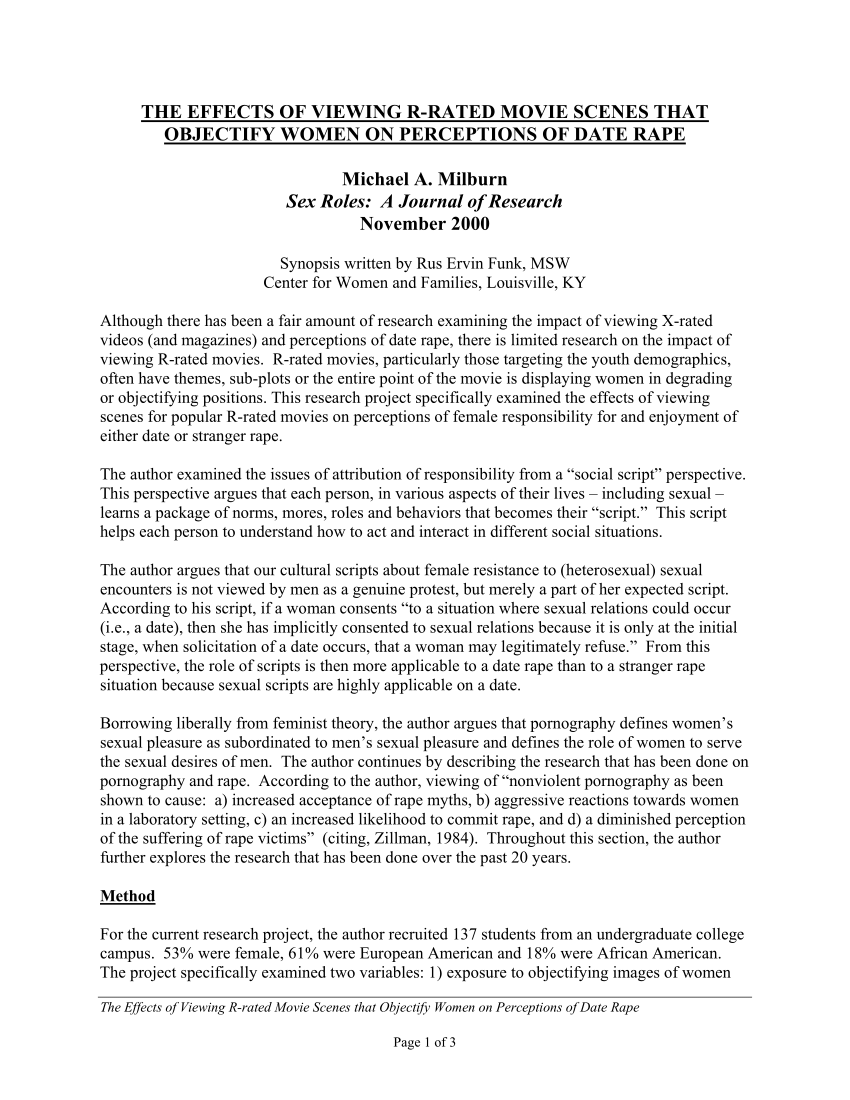 PDF) The Effects of Viewing R-rated Movie Scenes That Objectify Women on  Perceptions of Date Rape