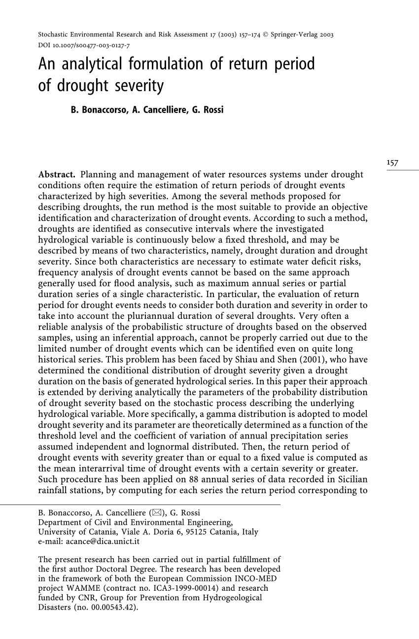 formulation of hypothesis of drought