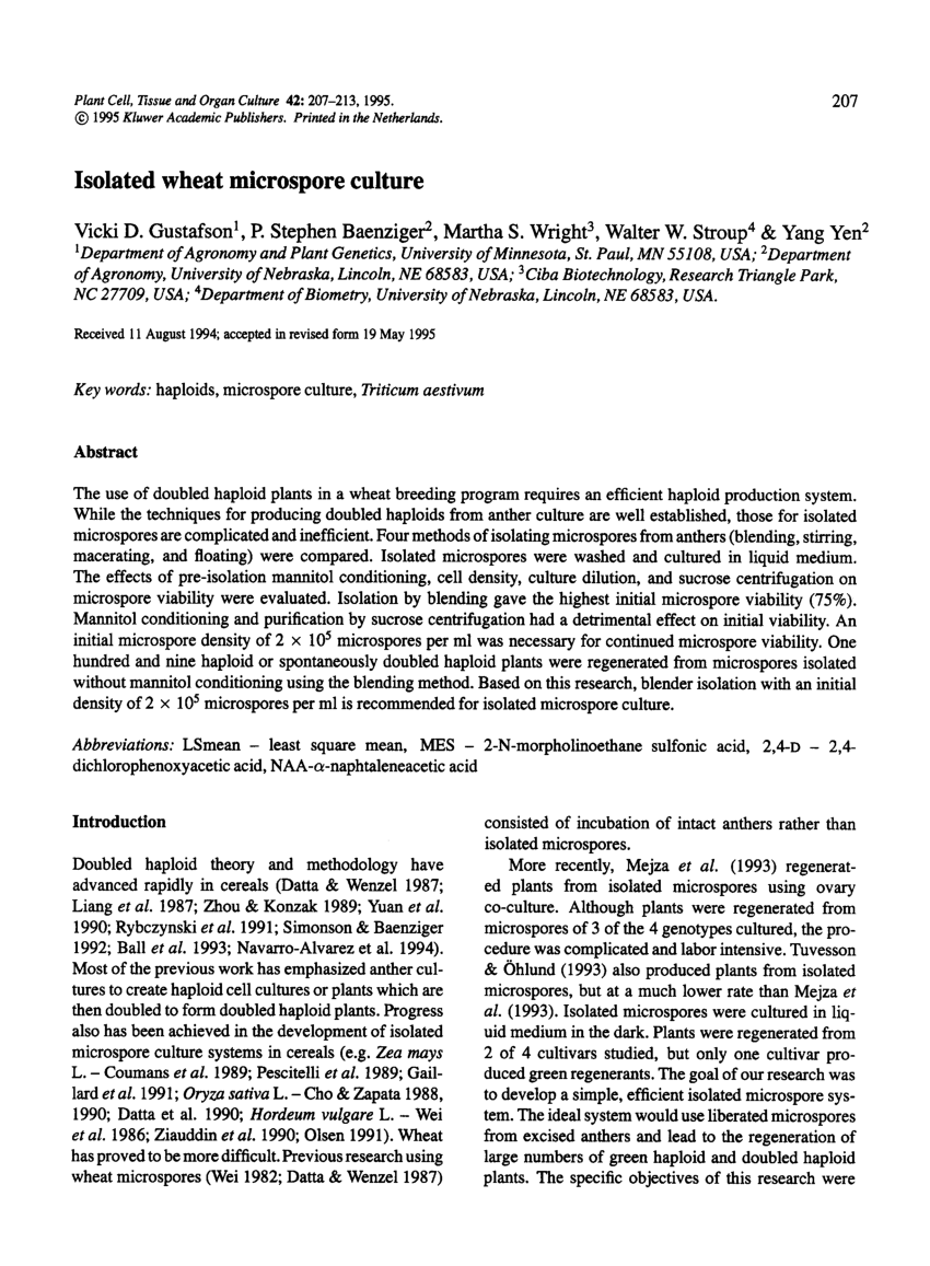 (PDF) Isolated wheat microspore culture. Plant Cell Tiss ...