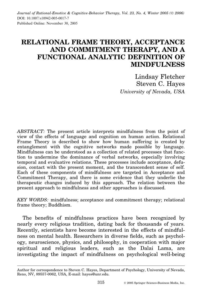 (PDF) Relational Frame Theory, Acceptance and Commitment ...