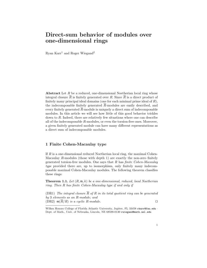 PDF) Direct-sum behavior of modules over one-dimensional rings