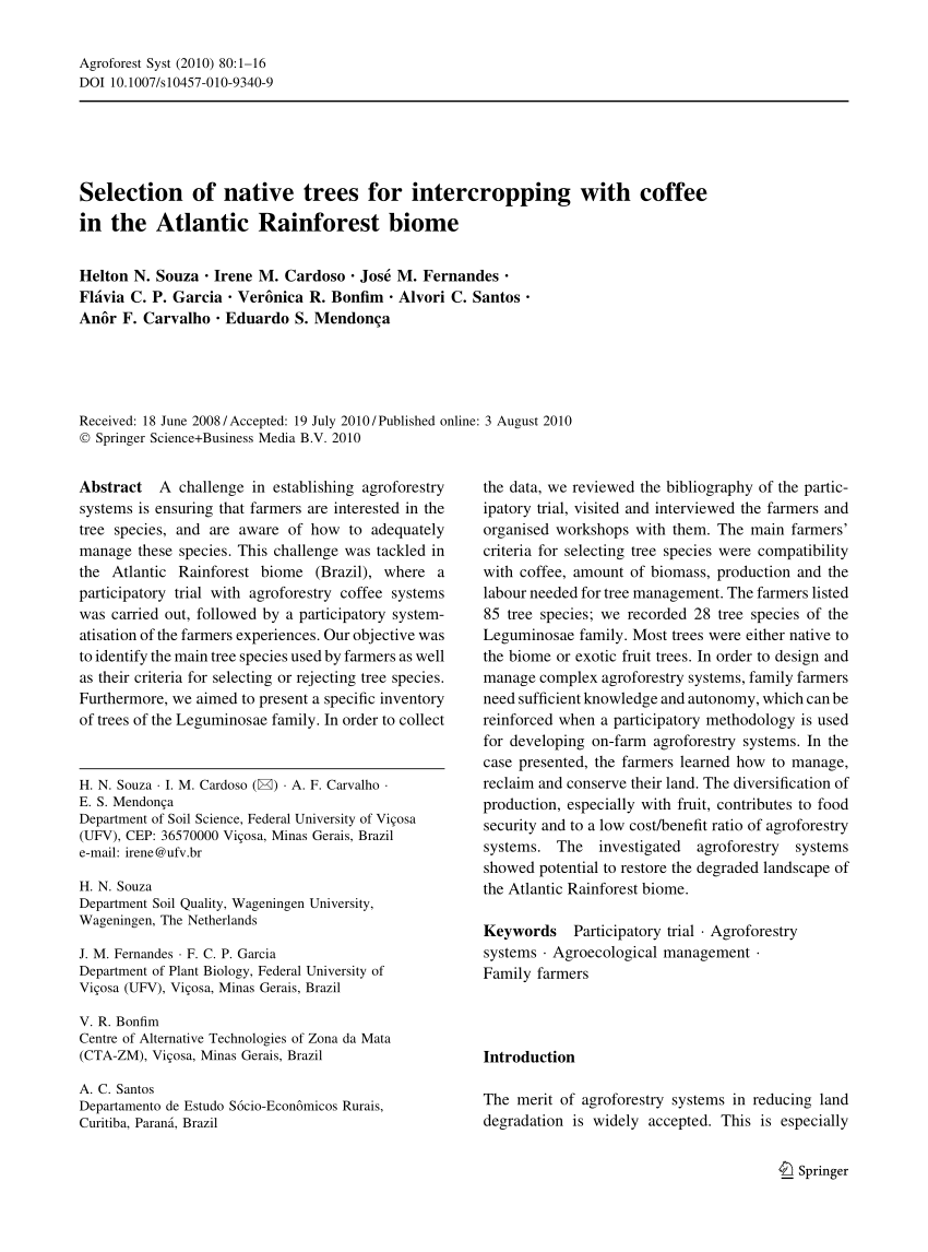 Pdf Selection Of Native Trees For Intercropping With Coffee In The Atlantic Rainforest Biome