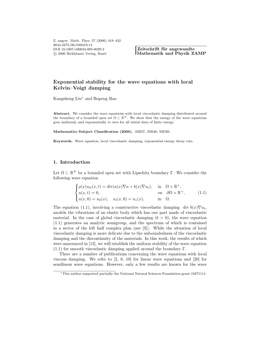 Pdf Exponential Stability For The Wave Equations With Local Kelvin Voigt Damping