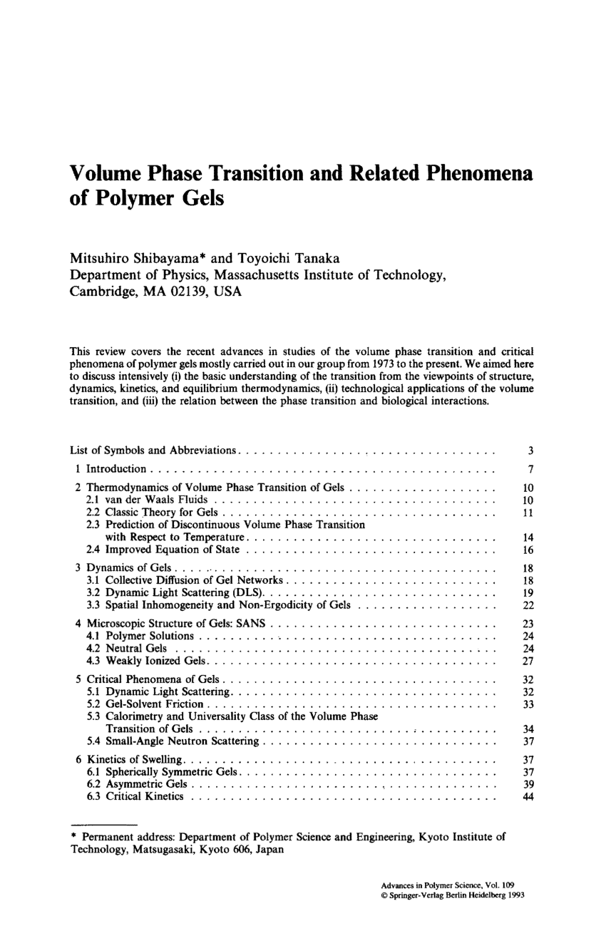 Pdf Volume Phase Transition And Related Phenomena Of