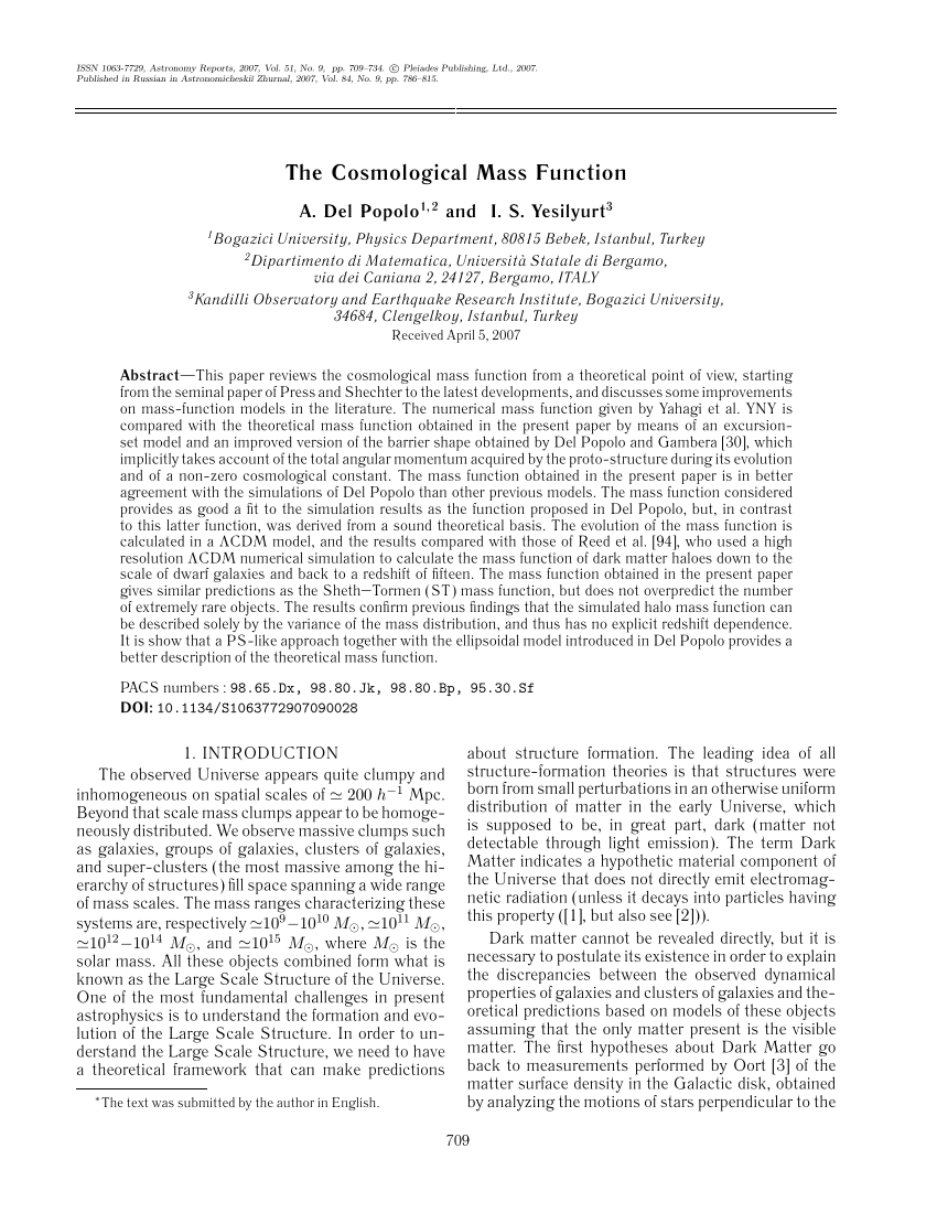 Pdf The Cosmological Mass Function