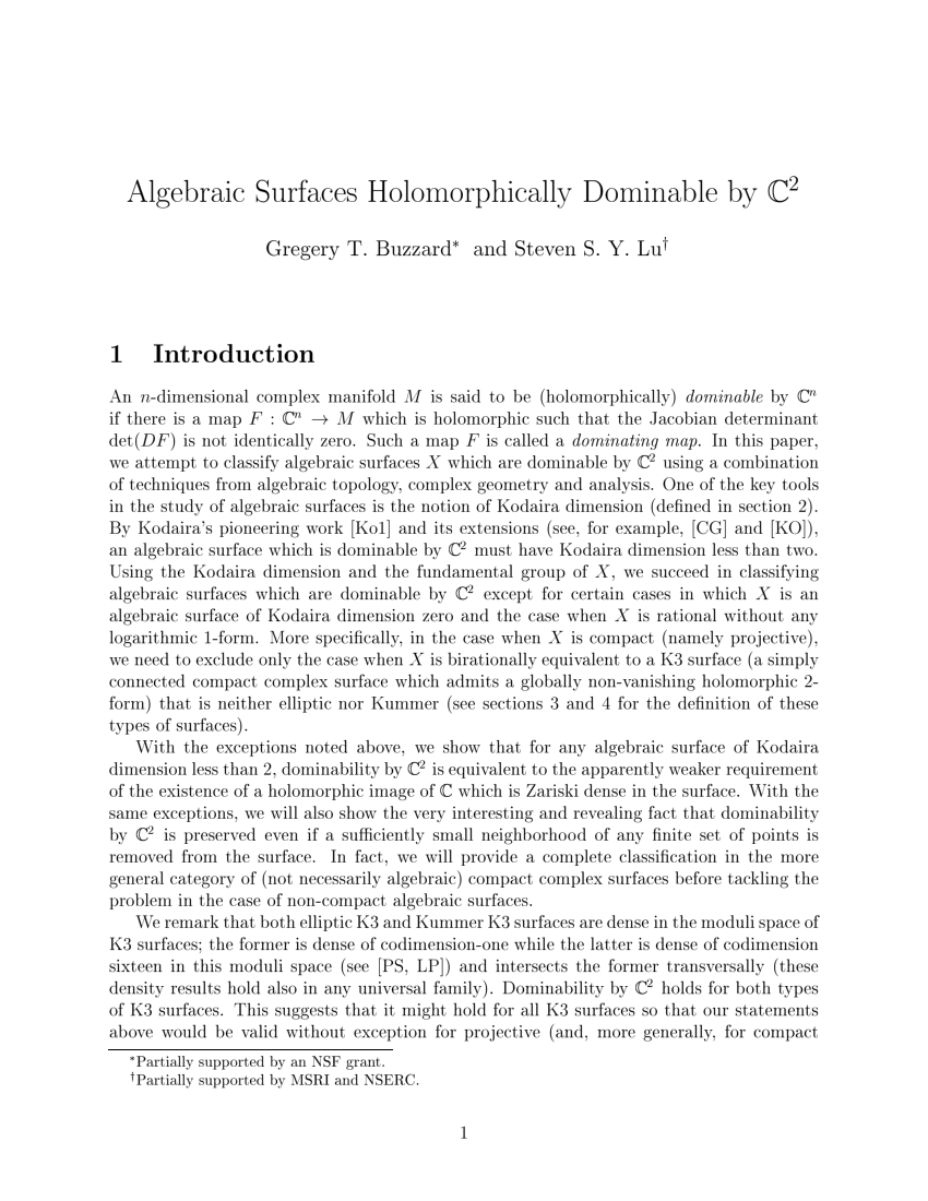 PDF) Algebraic surfaces holomorphically dominable by ℂ2