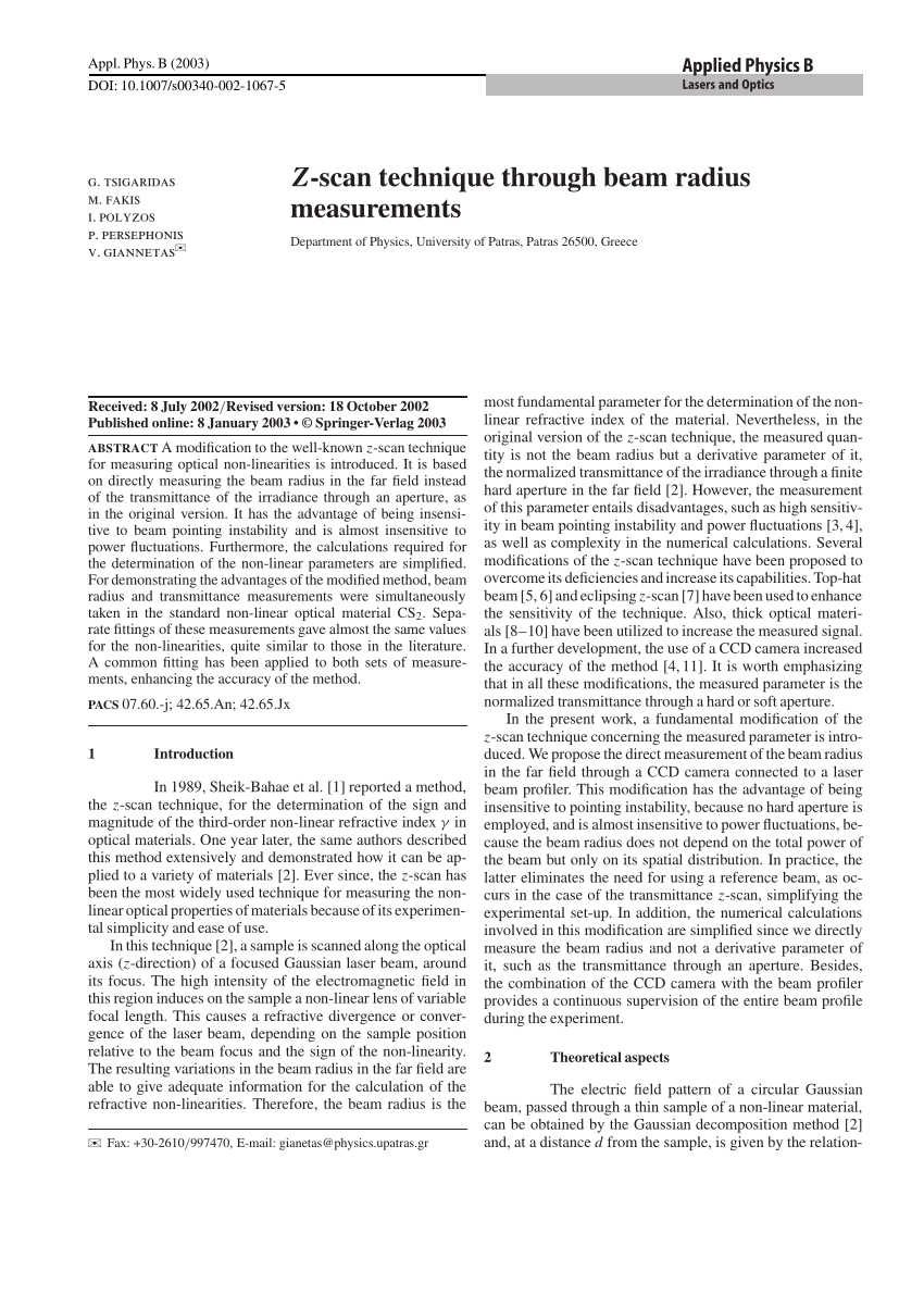 Pdf Z Scan Technique Through Beam Radius Measurements