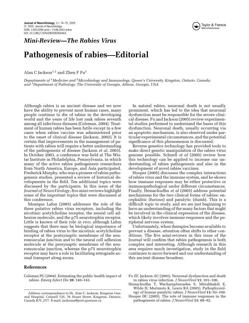 (PDF) Pathogenesis of rabies—Editorial