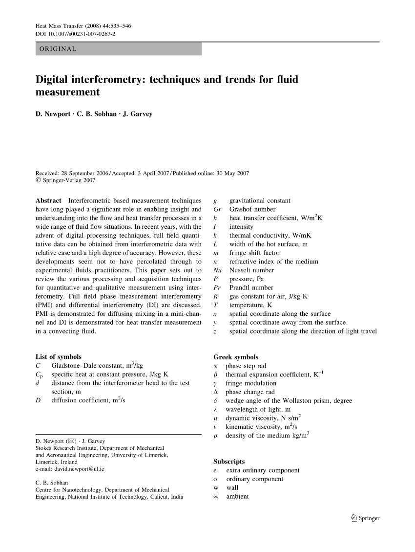 Pdf Digital Interferometry Techniques And Trends For Fluid Measurement