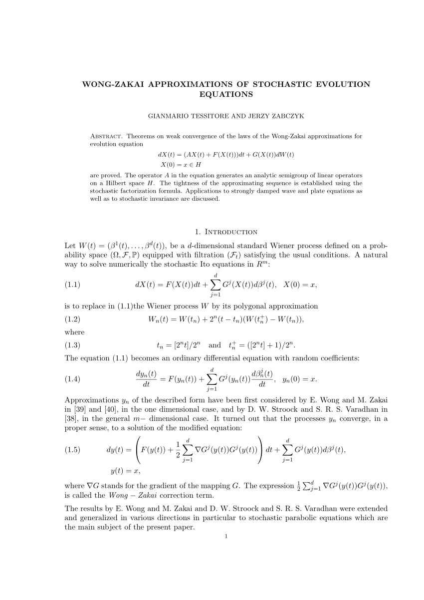 Pdf Wong Zakai Approximations Of Stochastic Evolution Equations