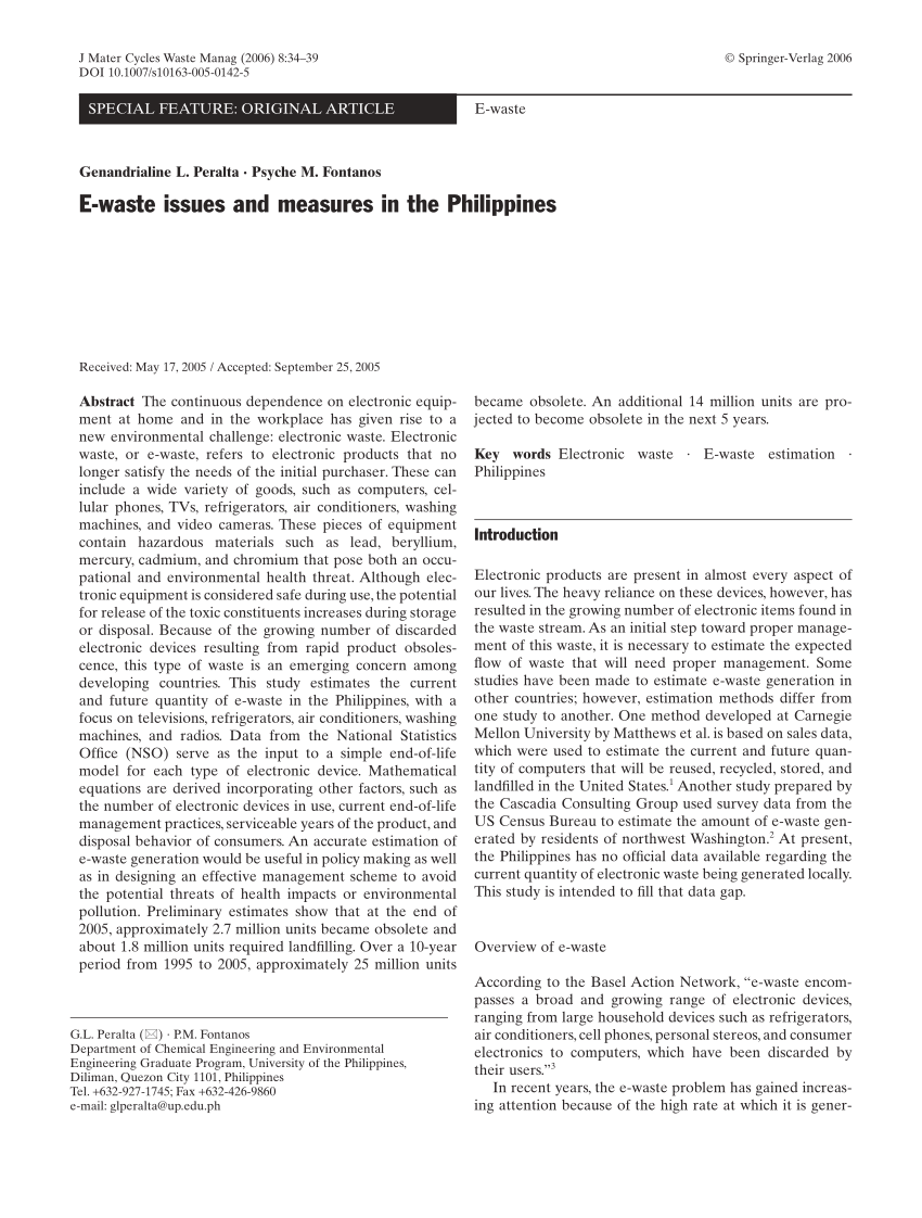 Pdf E Waste Issues And Measures In The Philippines