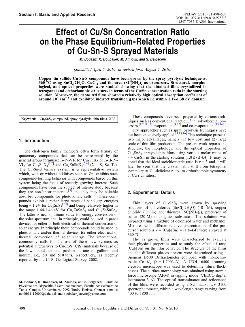 (PDF) Effect of Cu/Sn Concentration Ratio on the Phase Equilibrium