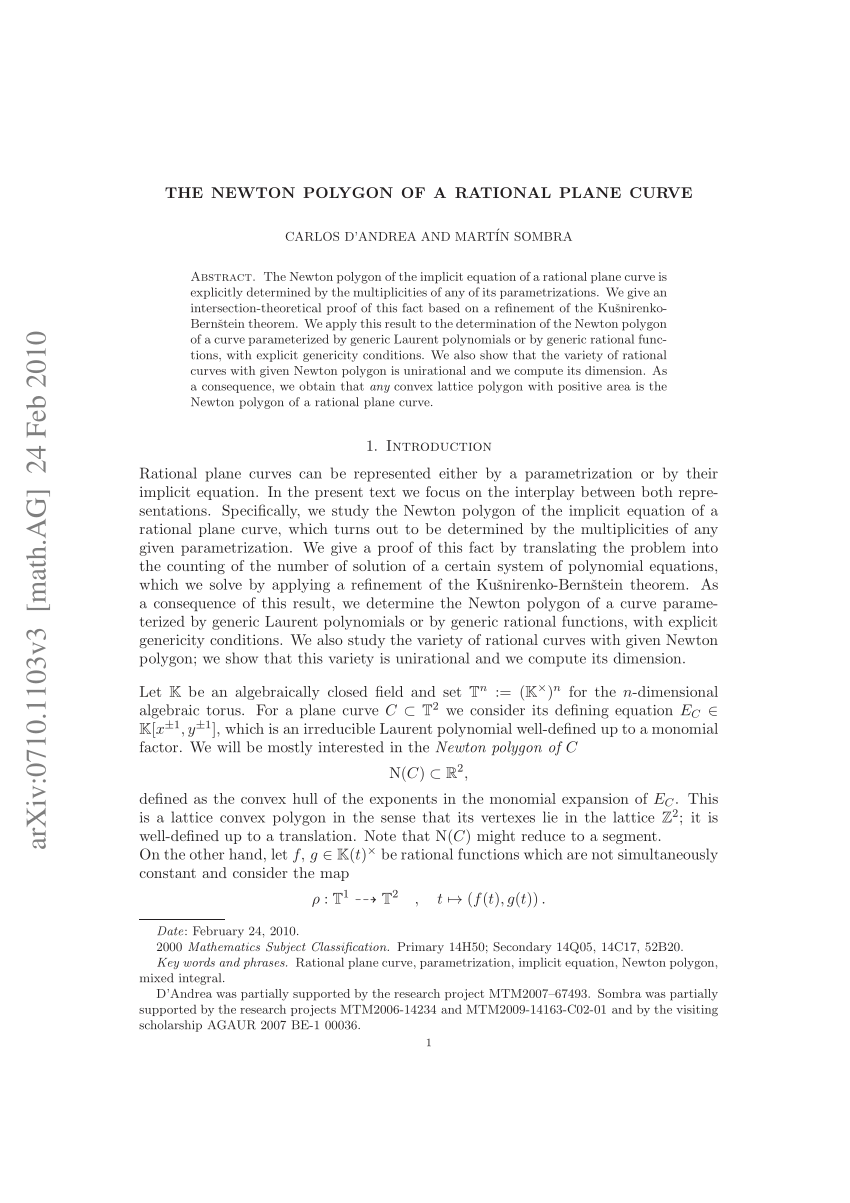 Pdf The Newton Polygon Of A Rational Plane Curve