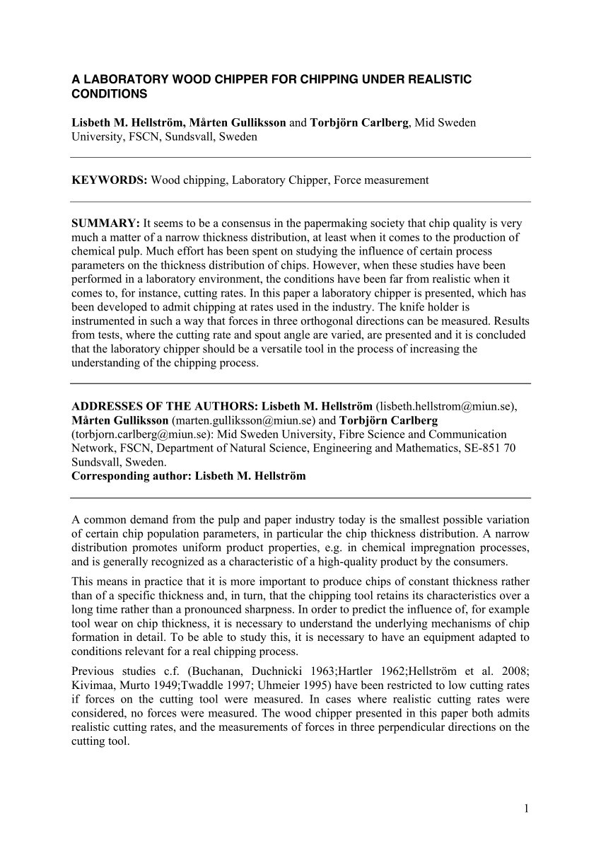 (PDF) A Laboratory Wood Chipper for Chipping Under Realistic Conditions