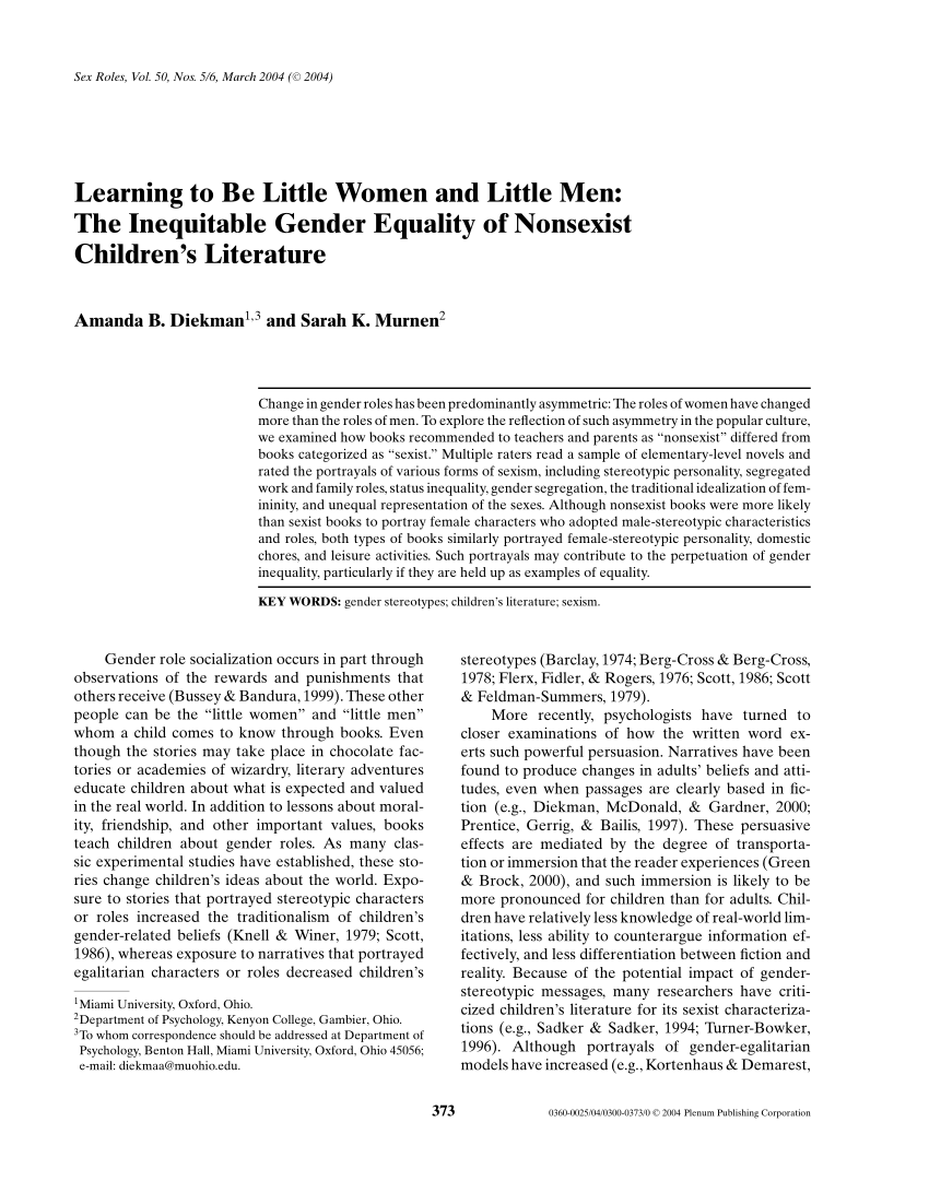 Pdf Learning To Be Little Women And Little Men The Inequitable Gender Equality Of Nonsexist
