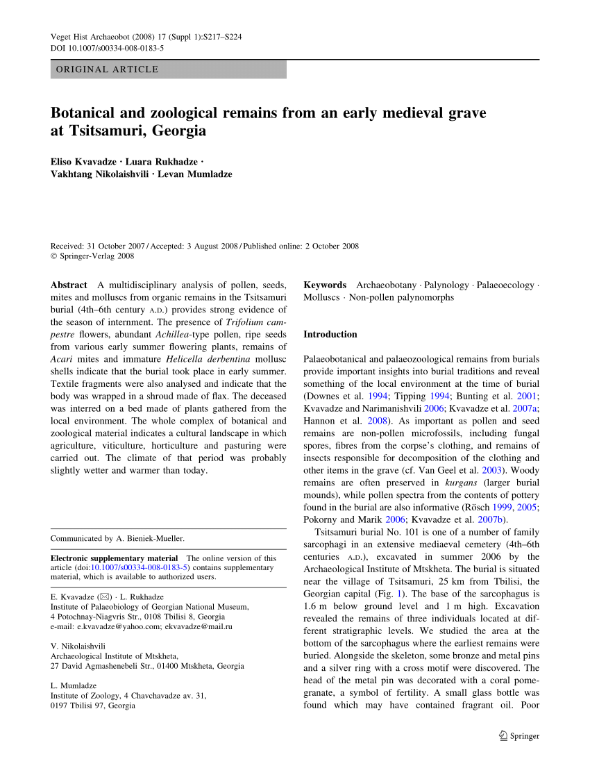 PDF Botanical and zoological remains from an early medieval grave  