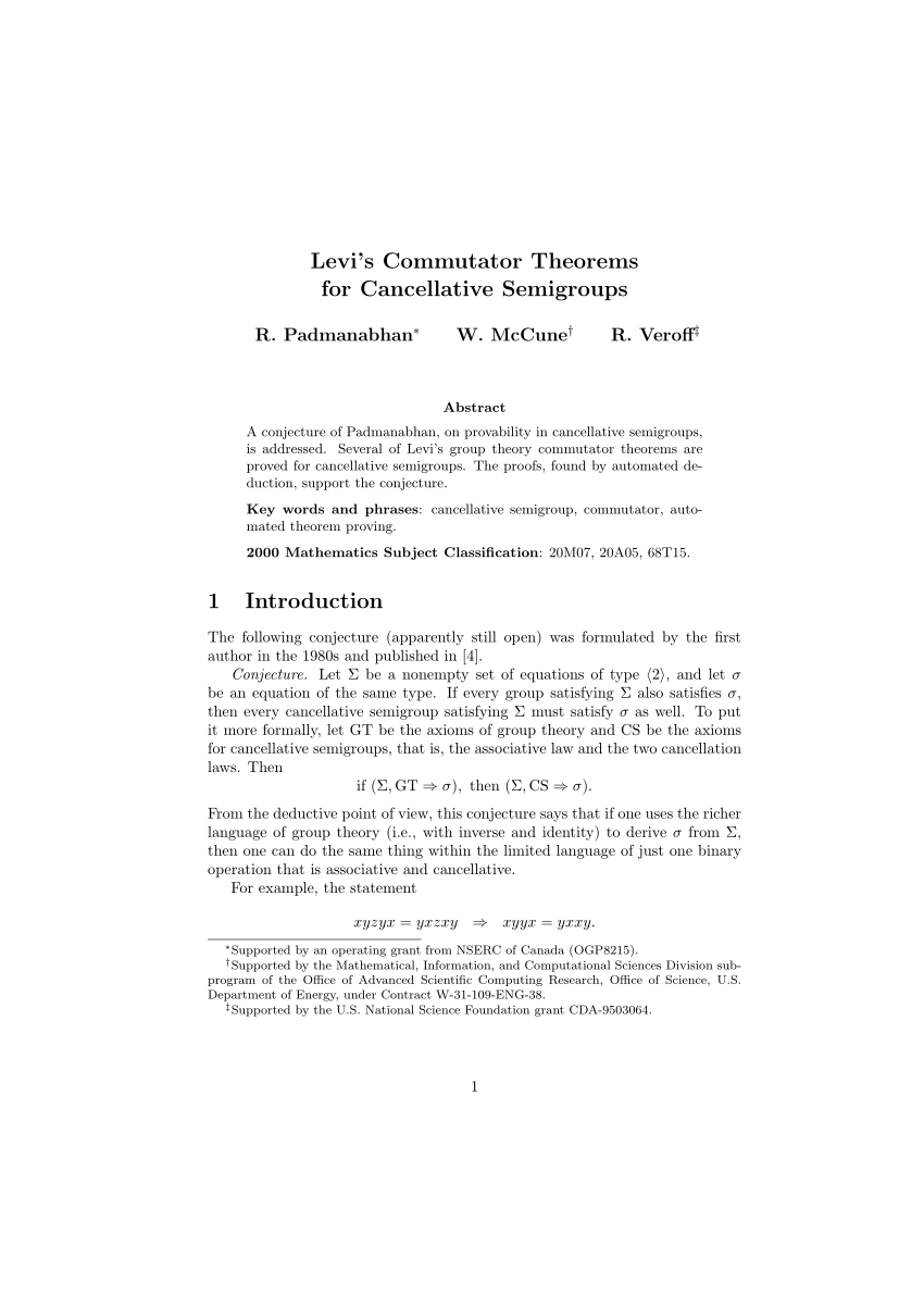PDF) Levi's Commutator Theorems for Cancellative Semigroups
