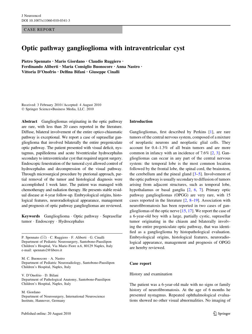 Pdf Optic Pathway Ganglioglioma With Intraventricular Cyst