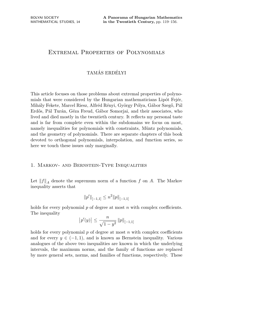 Pdf Extremal Properties Of Polynomials