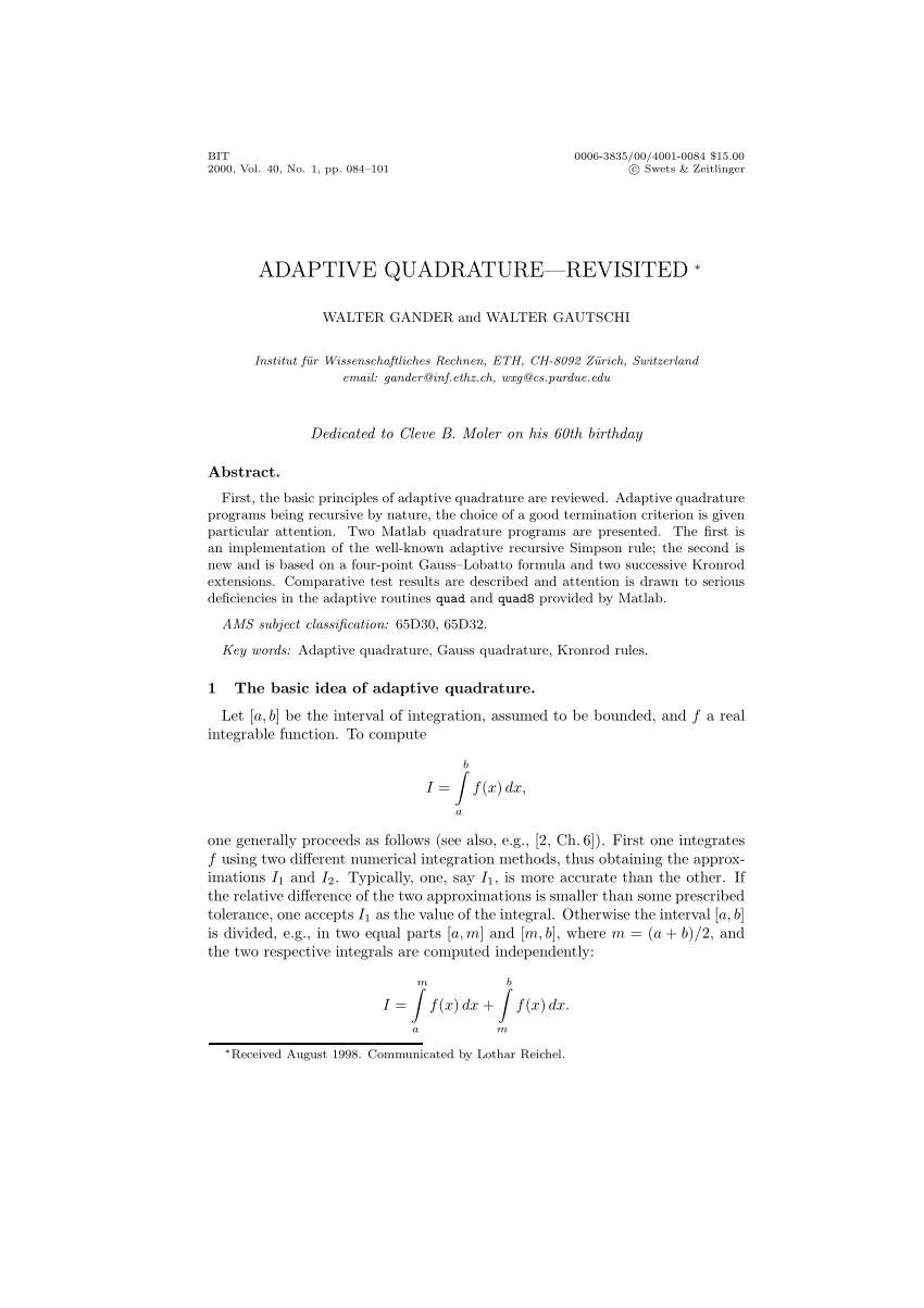 PDF) Adaptive Quadrature—Revisited