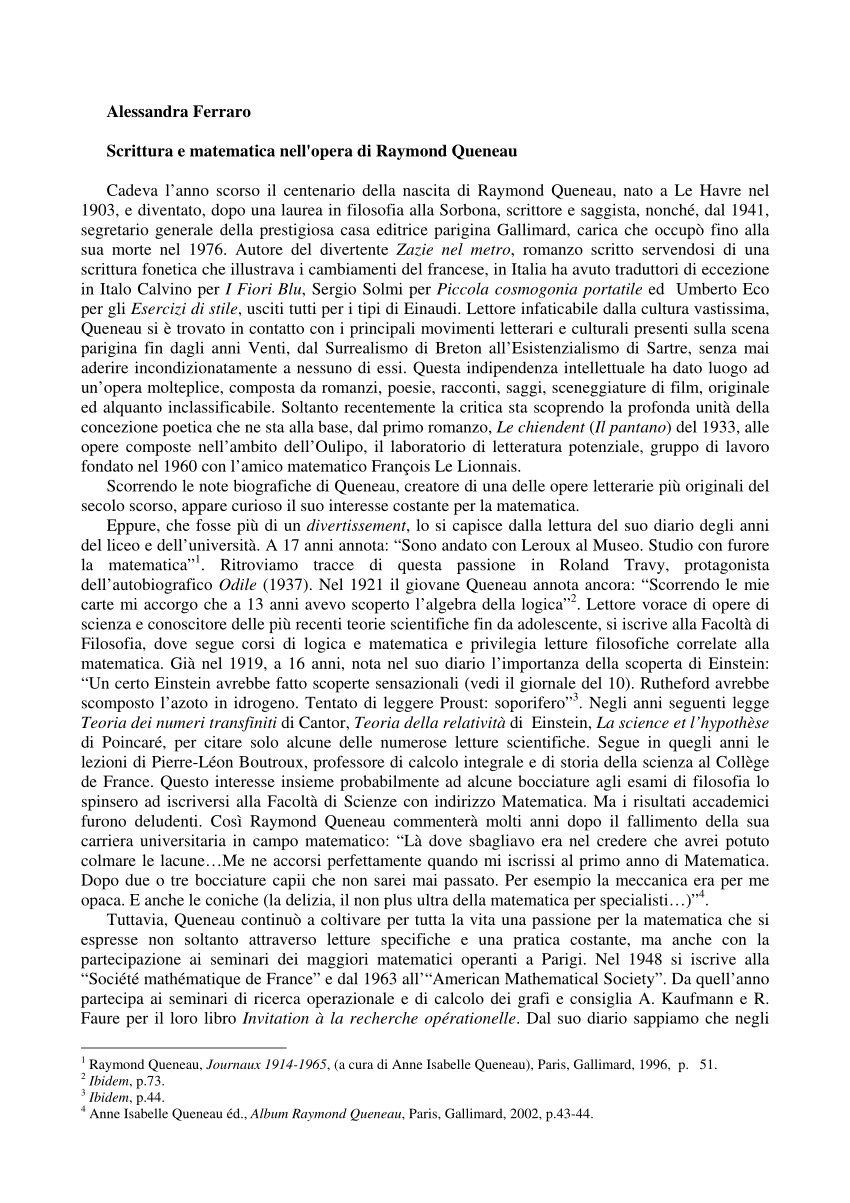 PDF) Scrittura e matematica nell'opera di Raymond Queneau