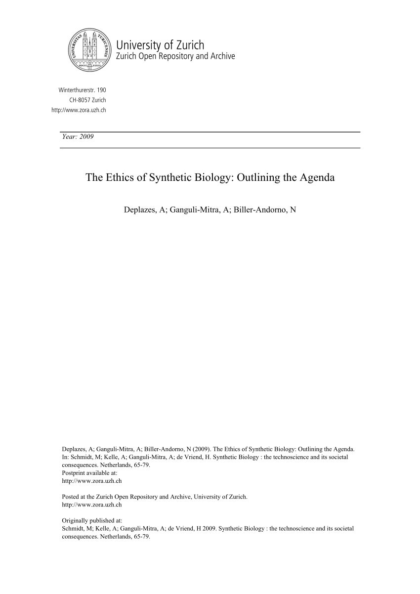 (PDF) The Ethics of Synthetic Biology Outlining the Agenda