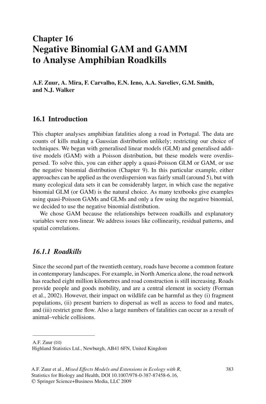 PDF) Negative Binomial GAM and GAMM to Analyse Amphibian Roadkills