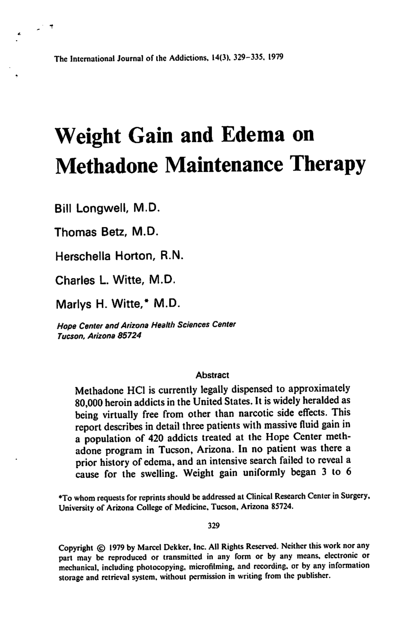 PDF Weight Gain and Edema on Methadone Maintenance Therapy