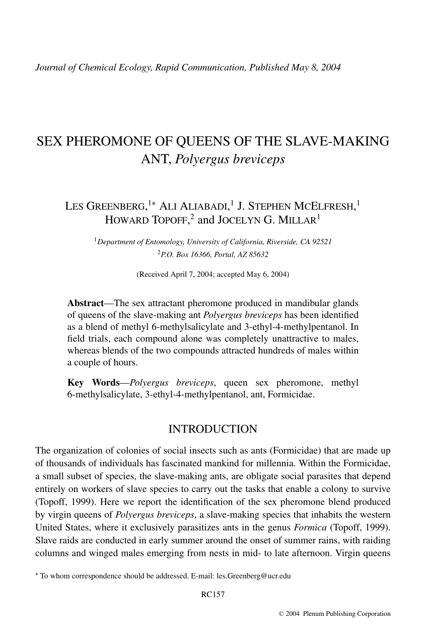 PDF) Sex Pheromone of Queens of the Slave-Making Ant, Polyergus breviceps