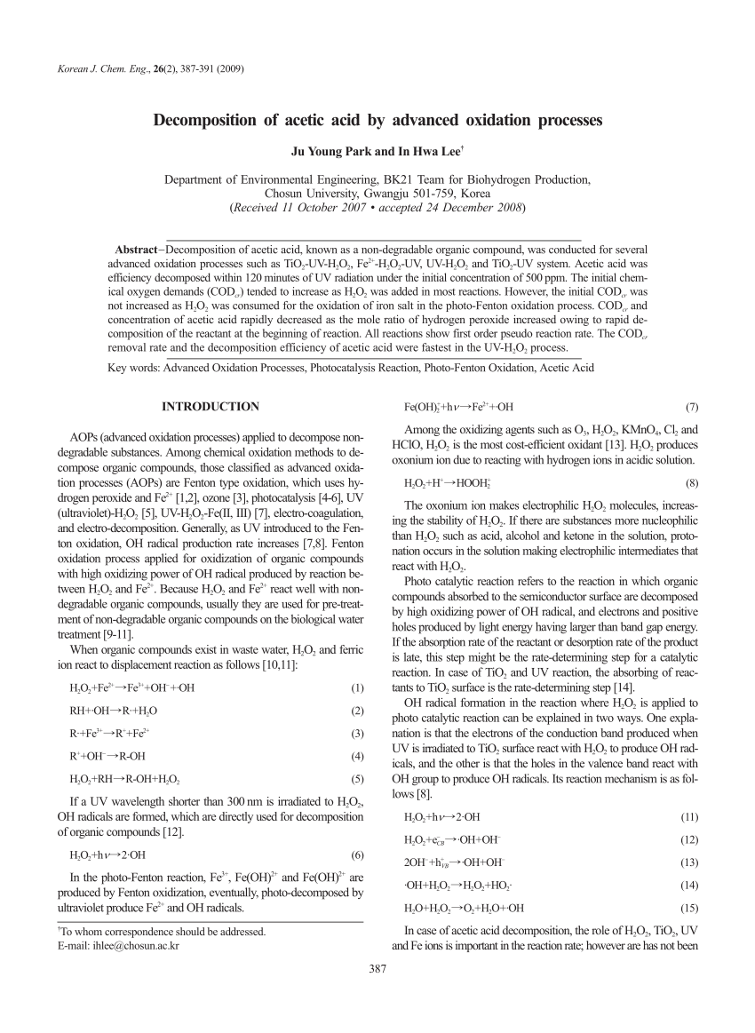 Pdf Decomposition Of Acetic Acid By Advanced Oxidation Processes 5599