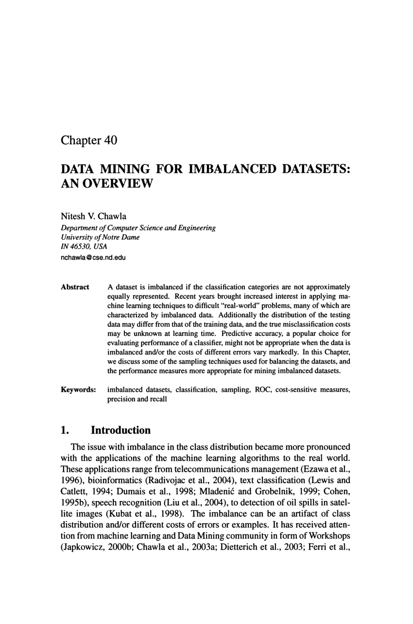 Pdf Data Mining For Imbalanced Datasets An Overview