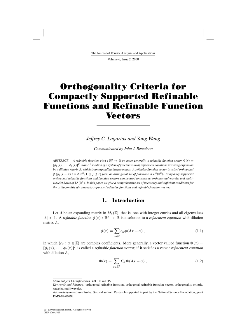 Pdf Orthogonality Criteria For Compactly Supported Refinable Functions And Refinable Function Vectors