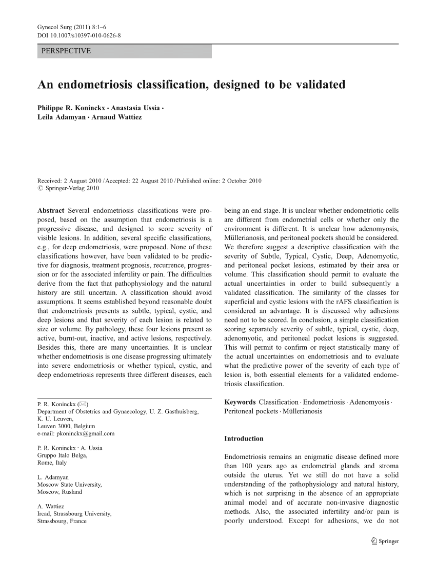 PDF) An endometriosis classification, designed to be validated