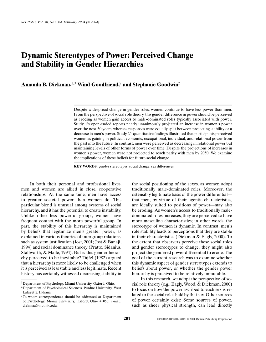 PDF) Dynamic Stereotypes of Power Perceived Change and Stability in Gender Hierarchies photo