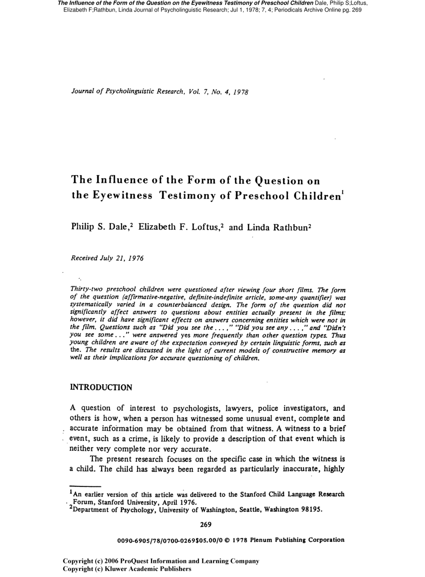 (PDF) The influence of the form of the question on the eyewitness