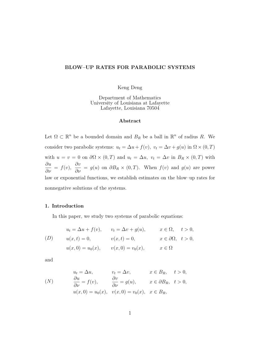 Pdf Blow Up Rates For Parabolic Systems