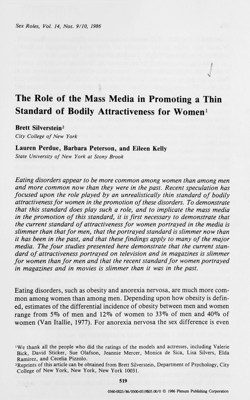 Pdf The Role Of The Mass Media In Promoting A Thin Standard Of Bodily Attractiveness For Women