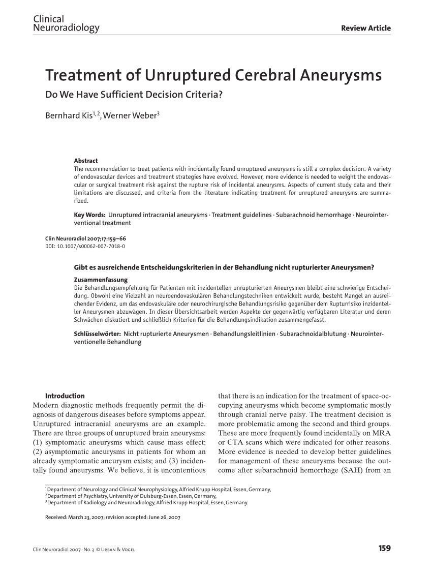 brain aneurysm research paper