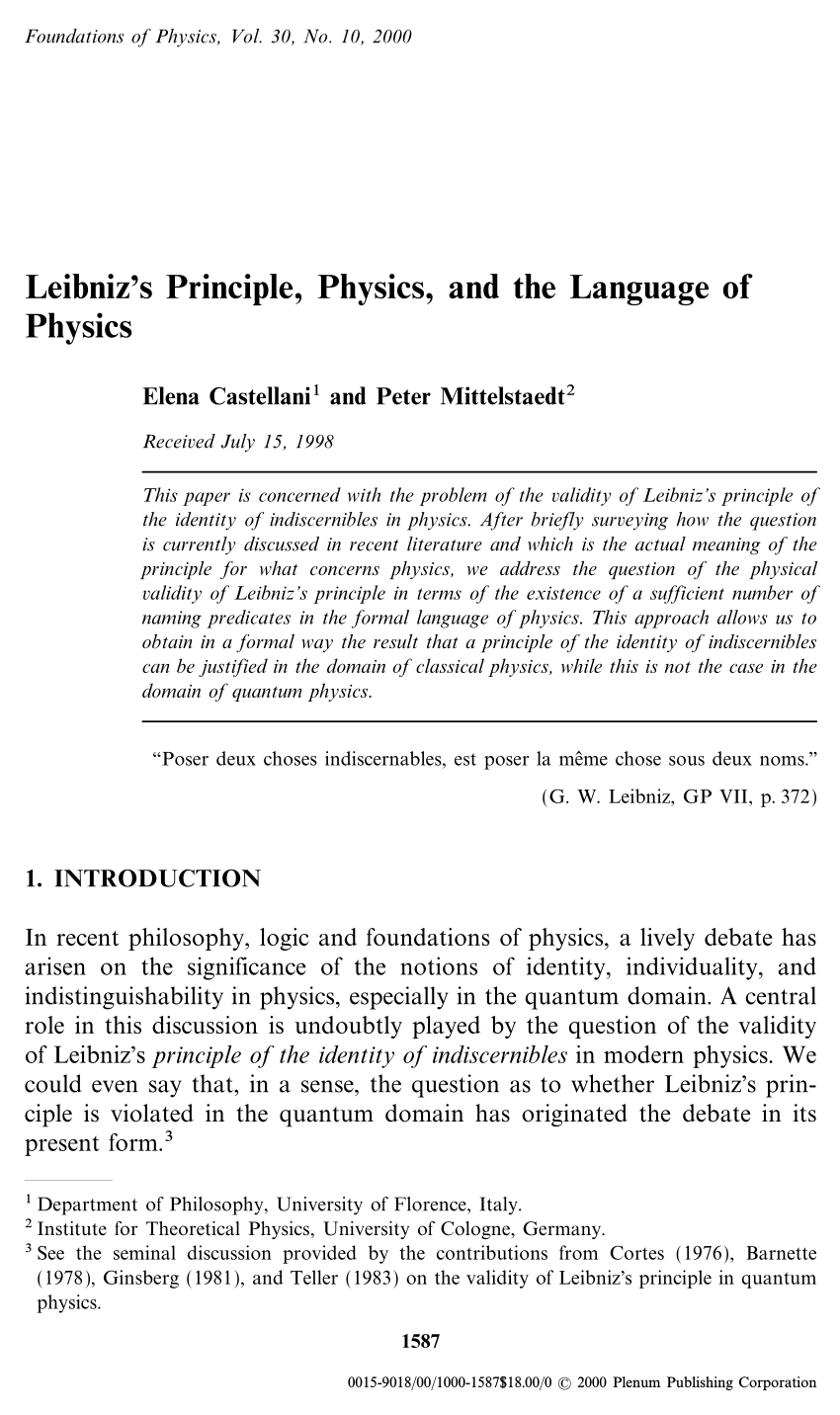 Leibniz s Principle Of The Identity Of