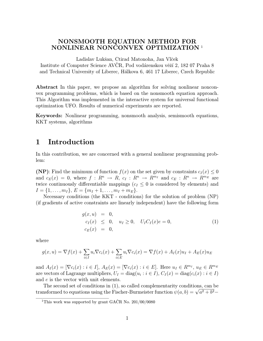 Pdf Nonsmooth Equation Method For Nonlinear Nonconvex Optimization