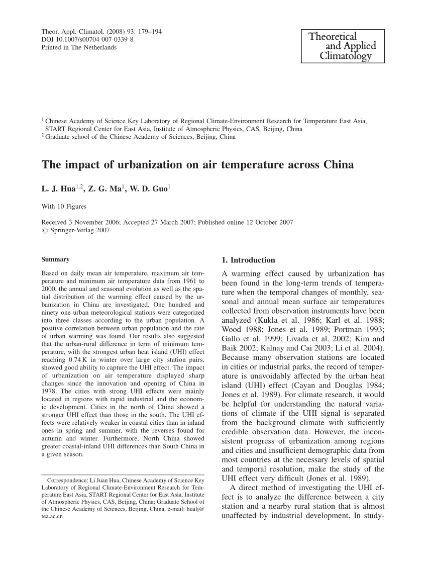 Pdf The Impact Of Urbanization On Air Temperature Across China