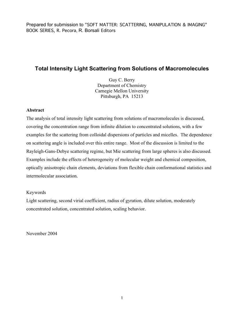 (PDF) Total Intensity Light Scattering from Solutions of Macromolecules
