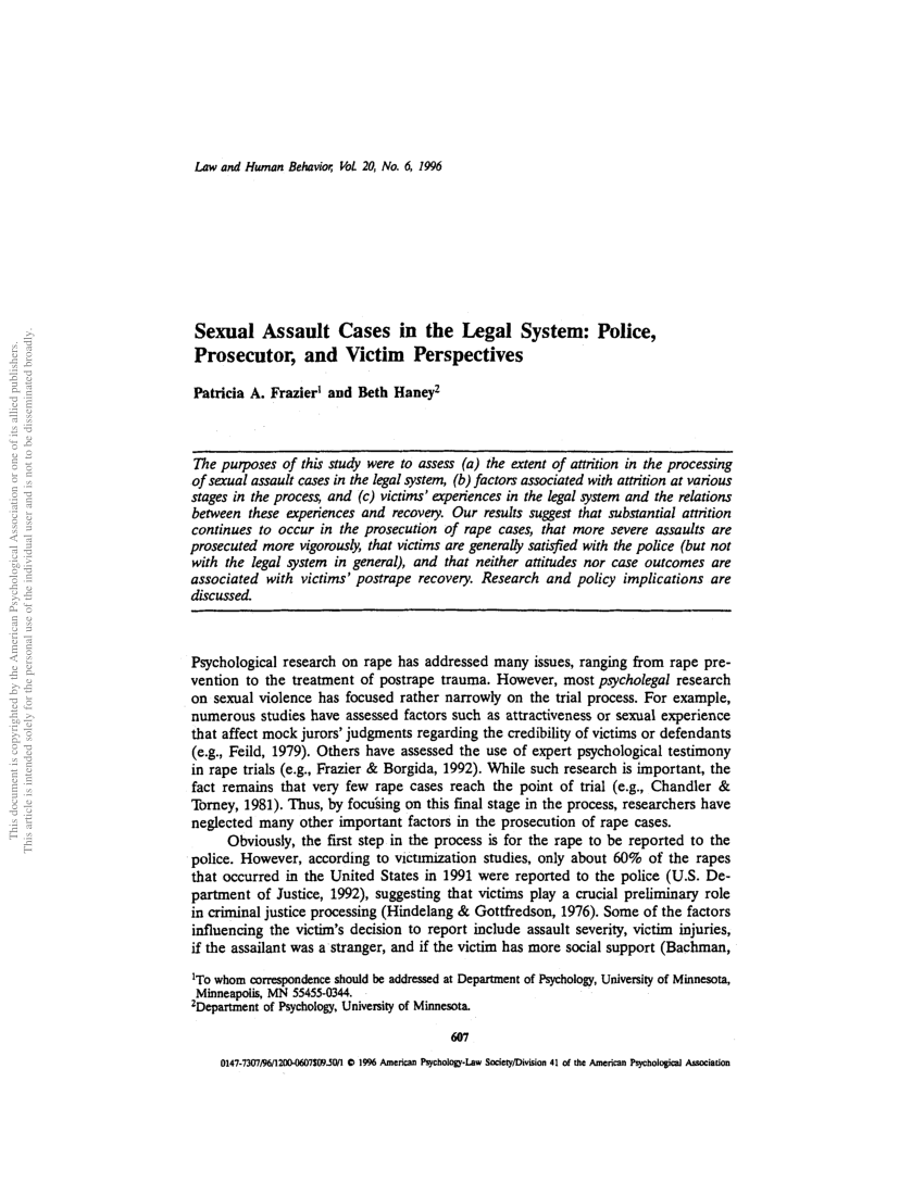 Sexual Assault Cases In The Legal System Police Prosecutor And Victim Perspectives Request Pdf 7746