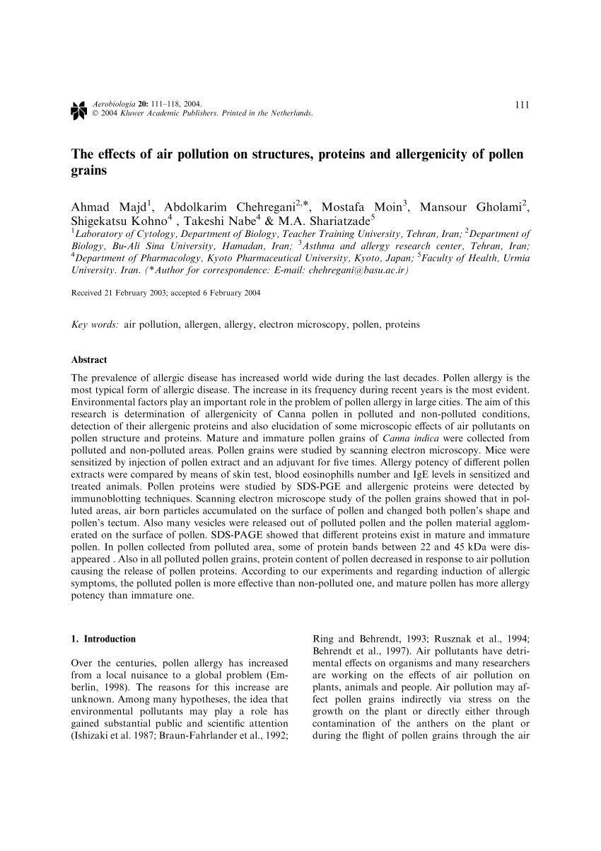 PDF) The Effects of Air Pollution on Structures, Proteins and Allergenicity  of Pollen Grains