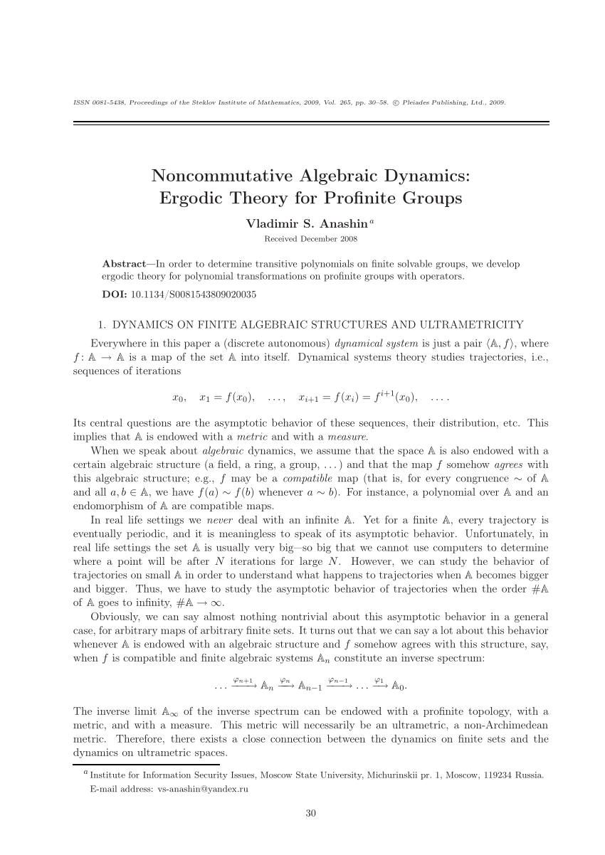 PDF) Noncommutative algebraic dynamics: Ergodic theory for 