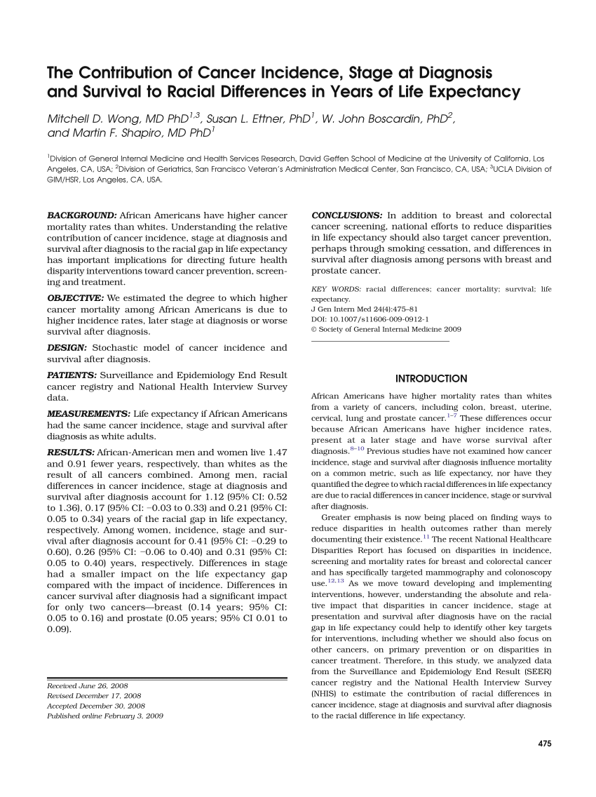 Pdf The Contribution Of Cancer Incidence Stage At Diagnosis And Survival To Racial 