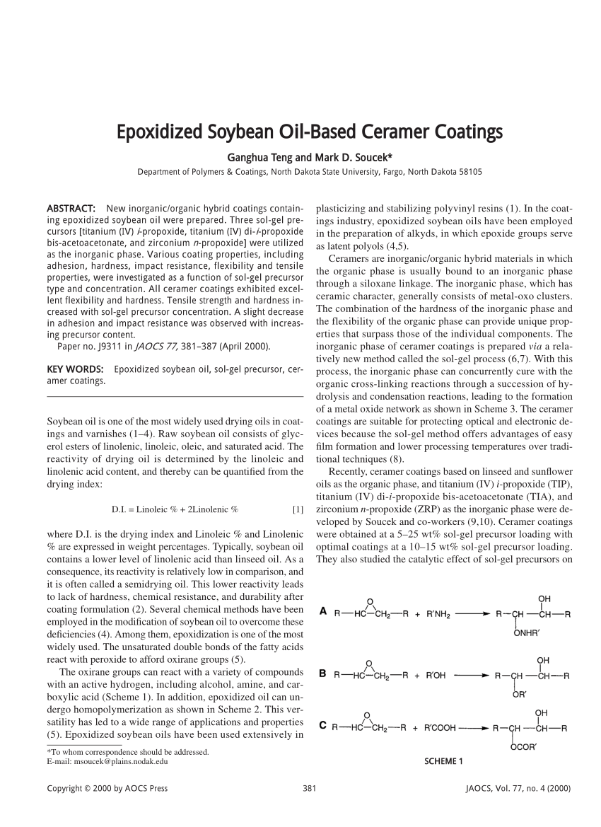 (PDF) Epoxidized soybean oilbased ceramer coatings